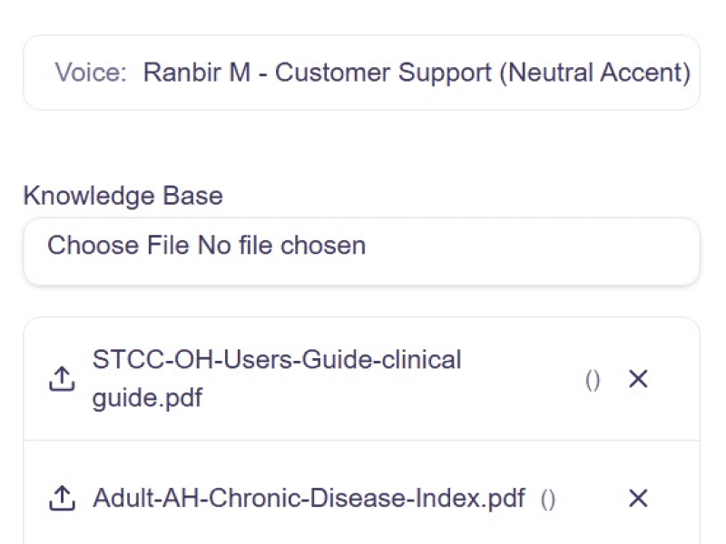 Knowledge base upload interface with file management
